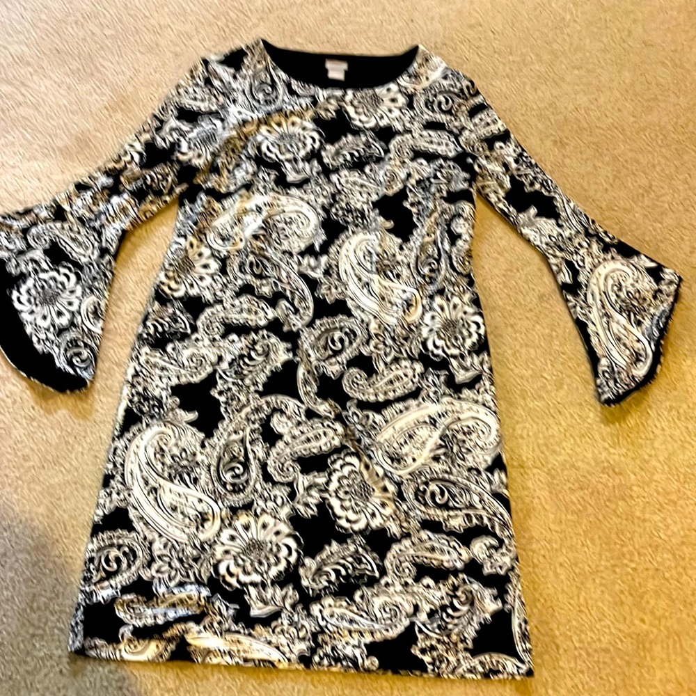 Chico’s Size 0 Black and White Paisley Print Dress